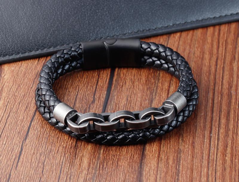 New Braided Leather Men Bracelet Classic Hand-woven Magnetic Buckle Multi-layer Leather Bracelet For Men Jewelry Gift 21cm