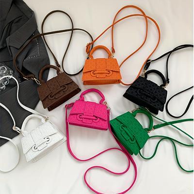Woven Pattern Mini Handbag Women Solid Color Crossbody Bag Fashion Top Handle Square Purse