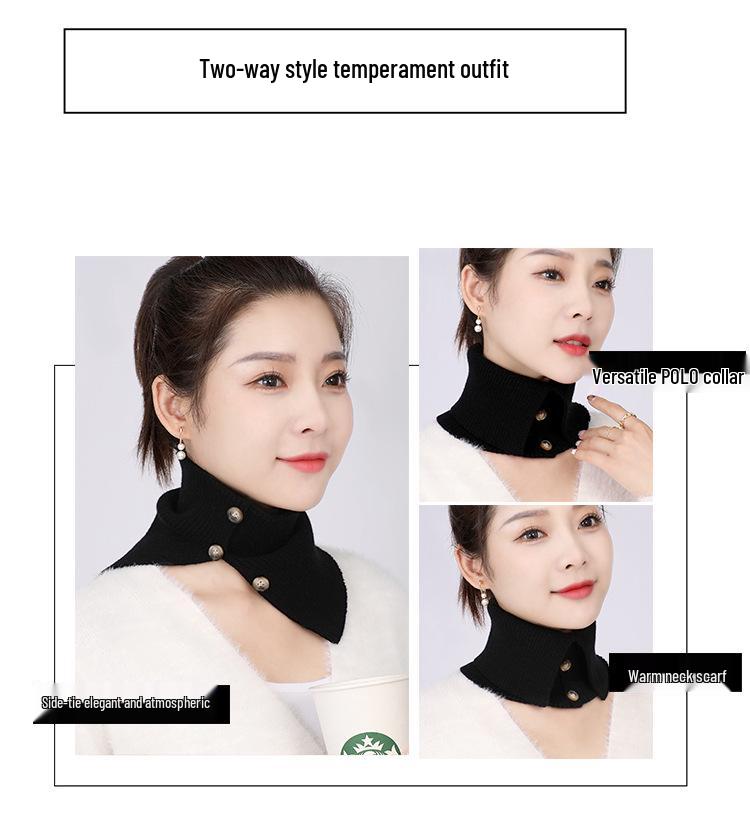 Unisex Wool Knit Neck Warmer: Autumn/Winter Buttoned Scarf Collar
