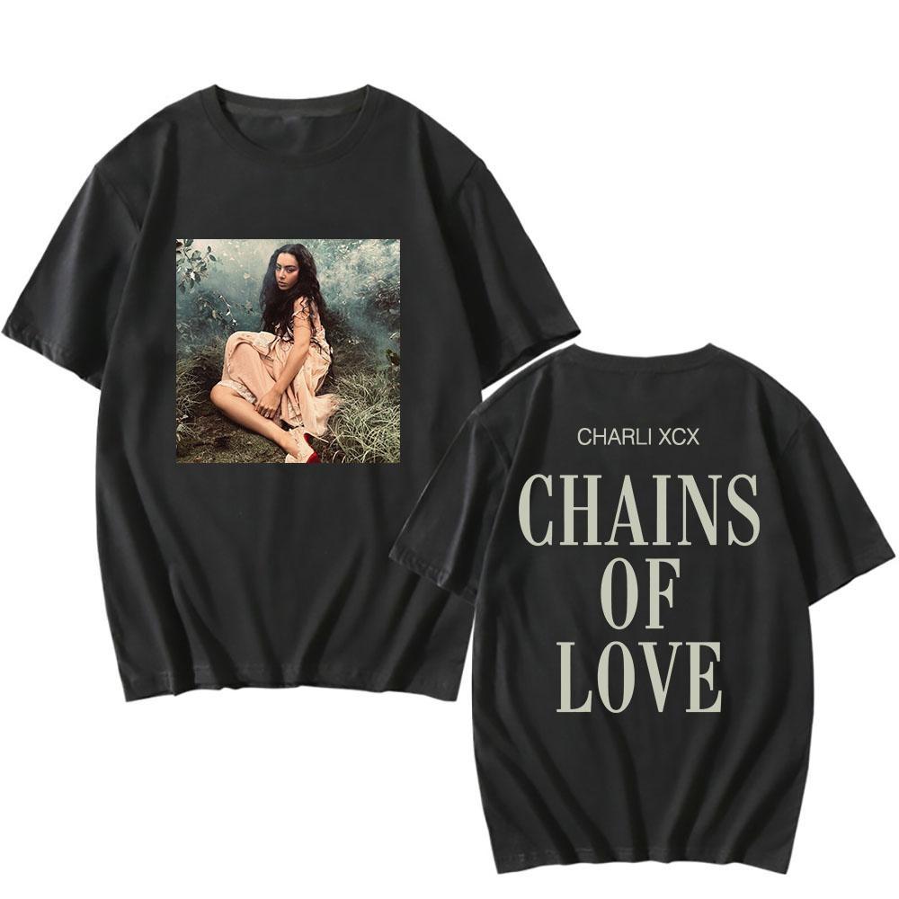 Футболка CHAINS OF LOVE Charli Xcx Wuthering Heights Хлопок Короткий рукав Певец Графическая футболка Унисекс Уличная одежда Футболки S