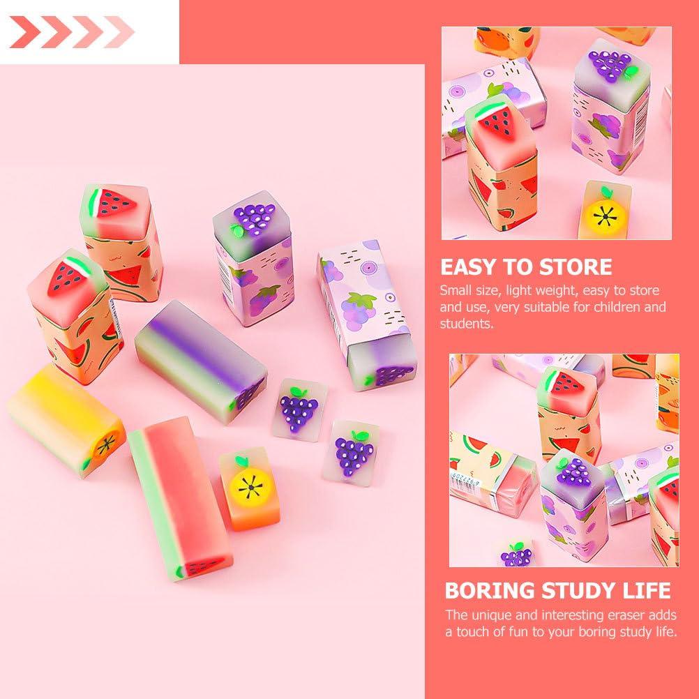 Lurrose Pencil Elementary School School and Office Supplies 12-Piece Fruit-Shaped Erasers, High-Performance, Fun, Stationery, (Random Styles)