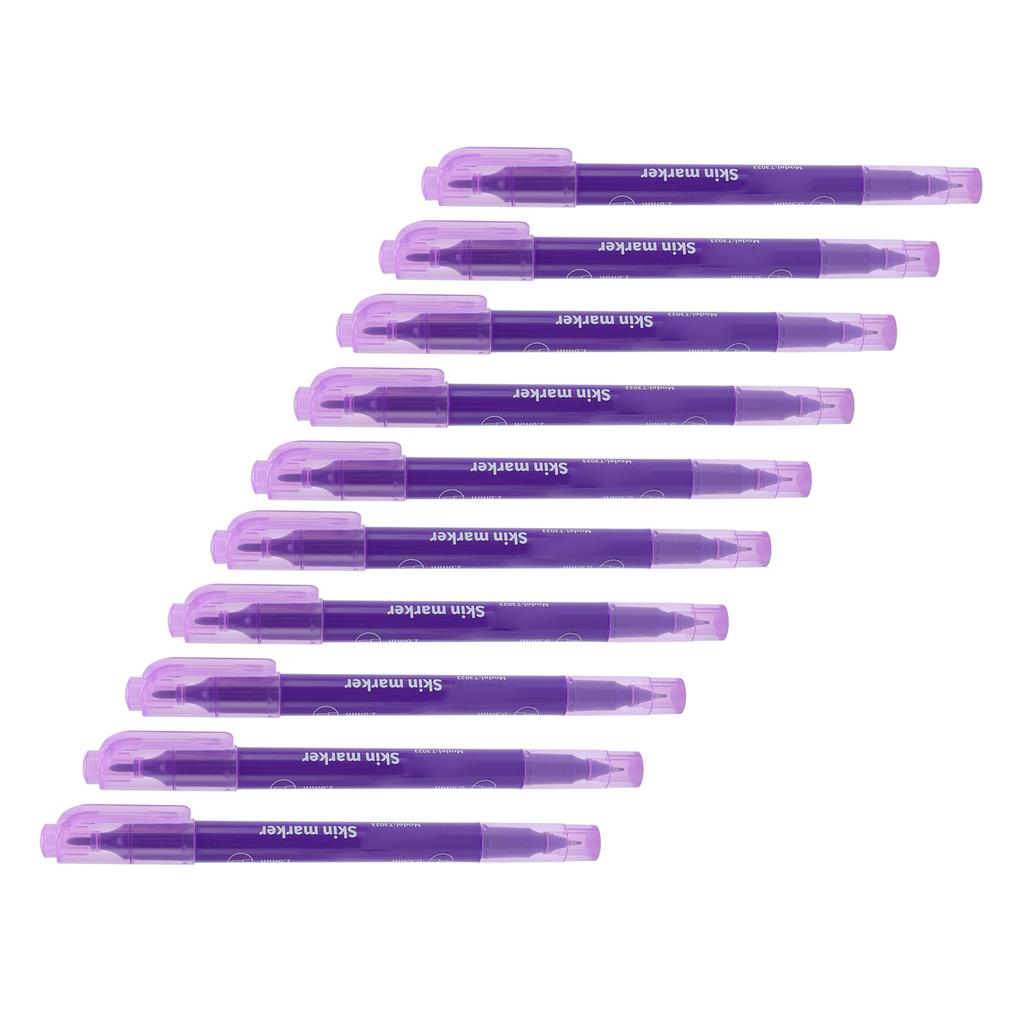 10er Set Lila Stift Hautmarker Augenbrauen Mess-Positionierungsset Doppelkopf-Markierstift mit Lineal für Schönheitssalon