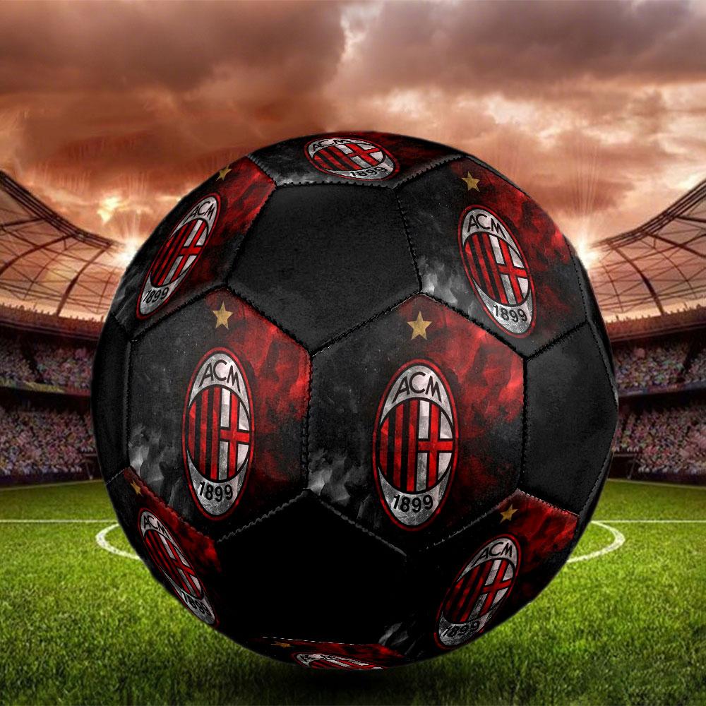 AC Milan logo Size 5 Soccer Ball, Machine-Stitched PVC, Durable & High Bounce, All Ages Fit, fan merchandise, matches & outdoor use.