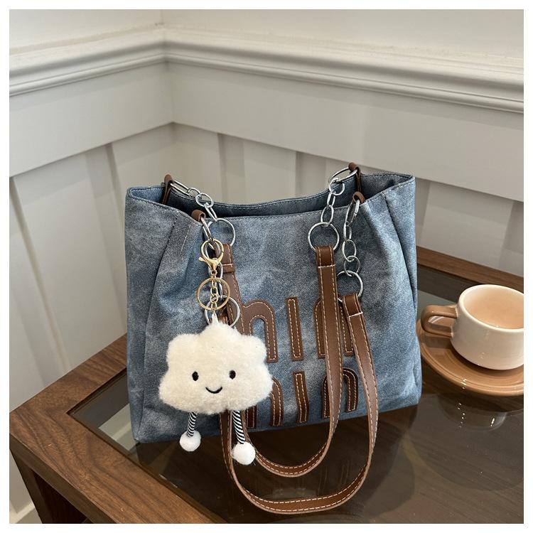 

Женская сумка-тоут большой вместимости, новая осенне-зимняя, универсальная, простая текстура, на плечо, для покупок Without pendant синий