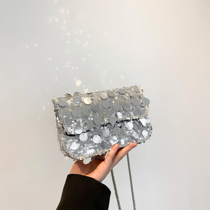 

Блестки модный корейская версия цепочка маленькая сумка женская 2025 лето для работы текстурная повседневная сумка на плечо кроссбоди маленькая квадратная сумка серебряный