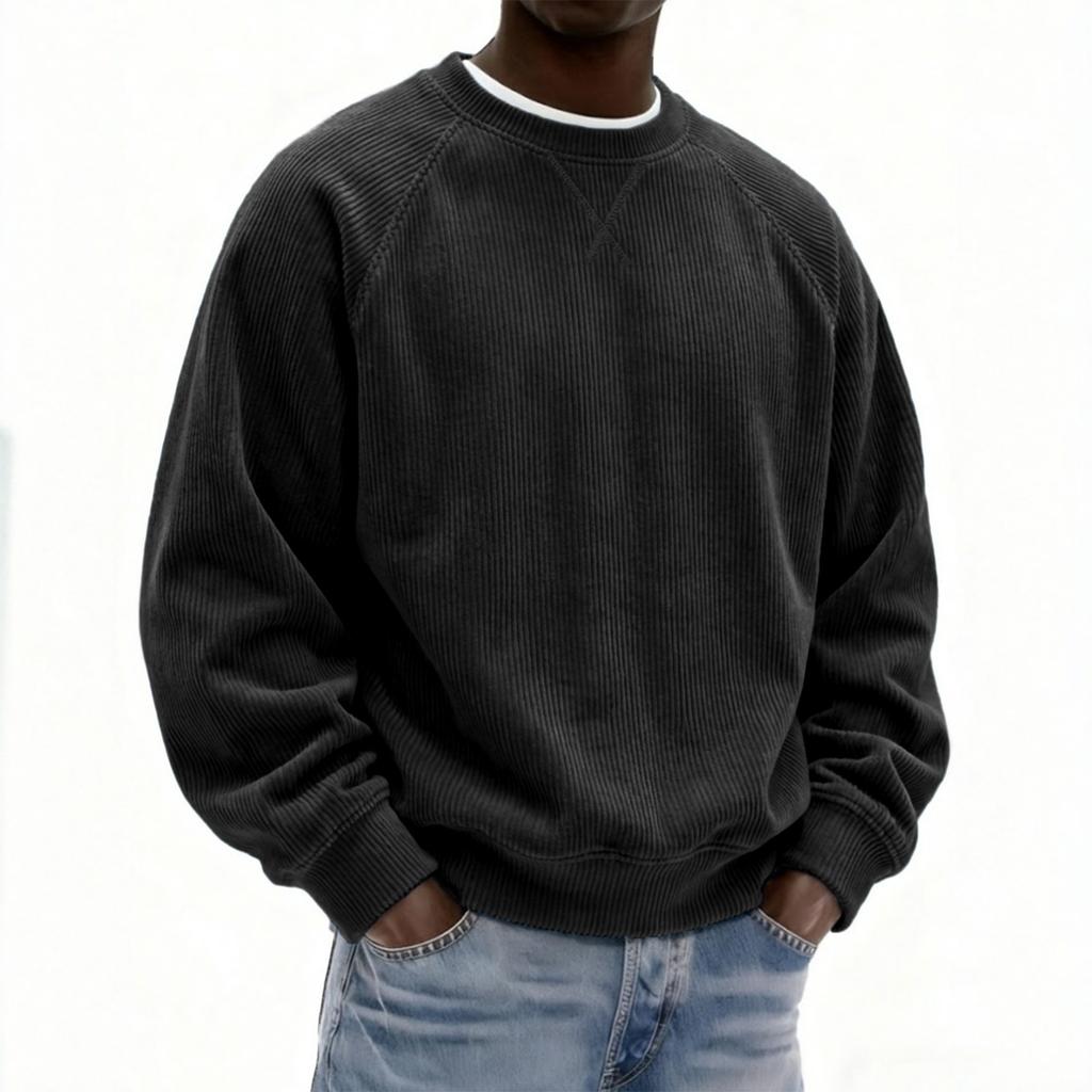 Felpa girocollo da uomo in velluto a coste autunno/inverno, vestibilità ampia, pullover vintage casual a maniche lunghe, abbigliamento streetwear alla moda per tutti i giorni.