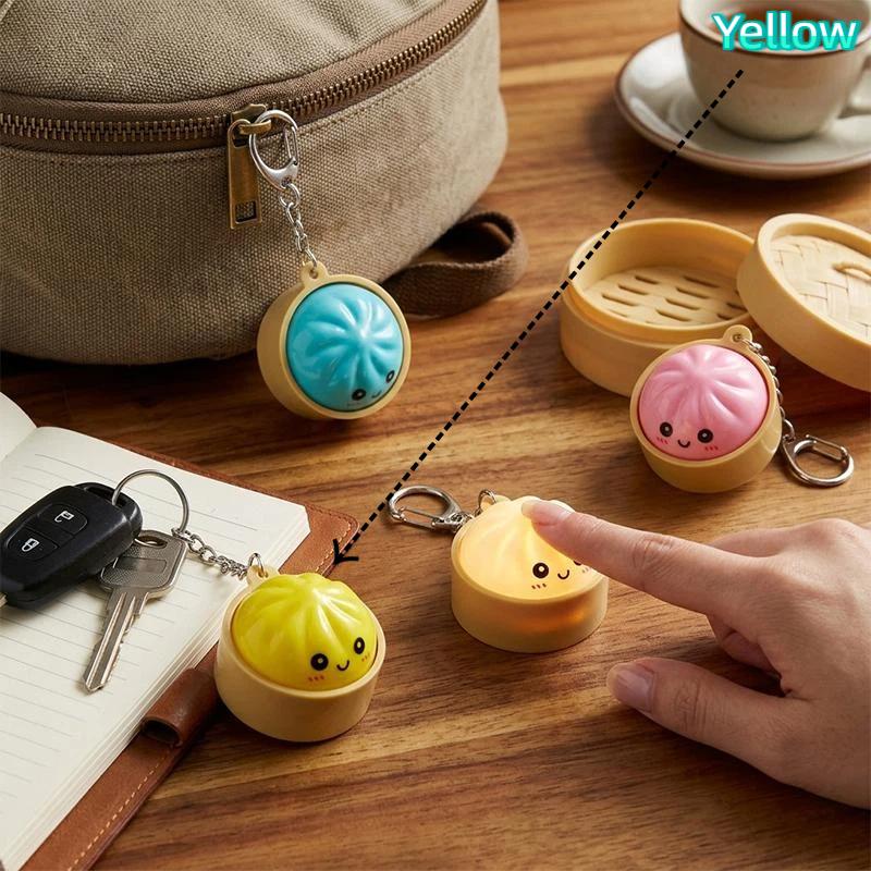 Cute Cartoon Steamed Bun Keychain Light Up Stress Relief Portable Pendant Ideal Gift for Festival Souvenir A2