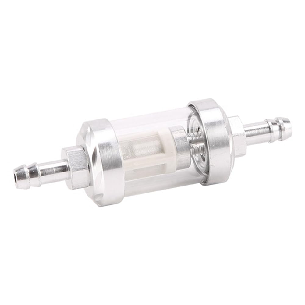 Weuareod 2pcs Universal Chrome Fuel Gasoline Crude Engine Inline Filter for 5/16" 8mm Silver Bike