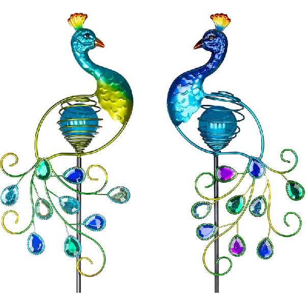 Viveta Garden Solar Lights Decorative, 2 Pack Metal Peacock Solar Lights Stake for Outdoor Garden Patio Yard Lawn Decorations