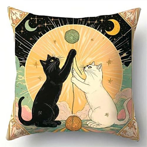 Tarot Cat Decorative Pillowcase, Ultra-soft Polyester Material Living Room Sofa Backrest Car Pillowcase Home Decoration