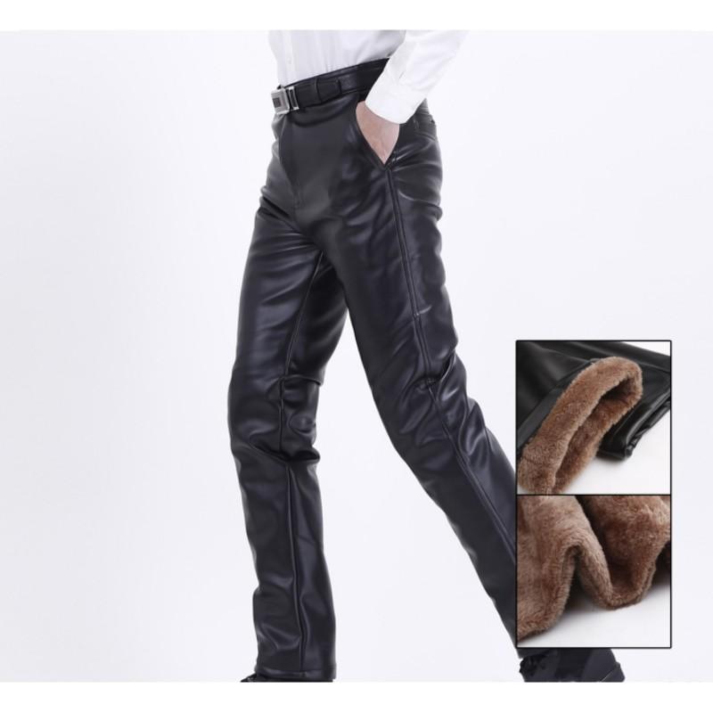 Herren Übergröße Casual PU Lederhose Gerade Hohe Taille Einfarbig Hose