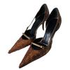 Fashion Small and Niche Design Pointed Thin Heel Snake Skin Pattern High Heels for Women  Retro Spicy Girl Belt Buckle Hollow Sandals