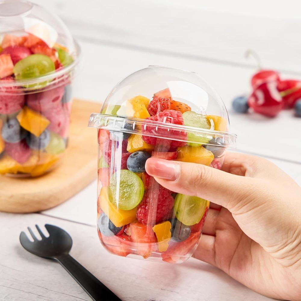 Clear Plastic Dessert Cups with Lids Sporks Ideal for Ice Cream Mousse Fruit Salad Picnics Parties and Cake Decorating Tools