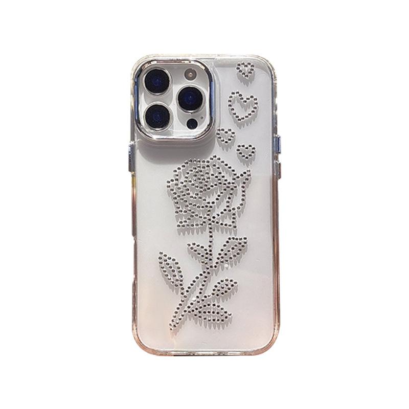 Transparent Feng Shui Diamond Rose Mobile Phone Case For Iphone16 Light Luxury Apple 17Promax Soft
