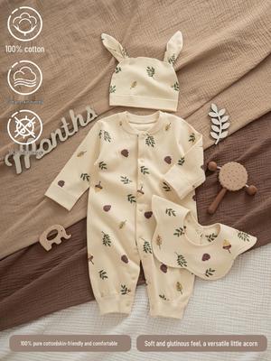 Nordic-Style Newborn Cotton Romper - Super Cute, Long Sleeve, Boneless Onesie for Babies