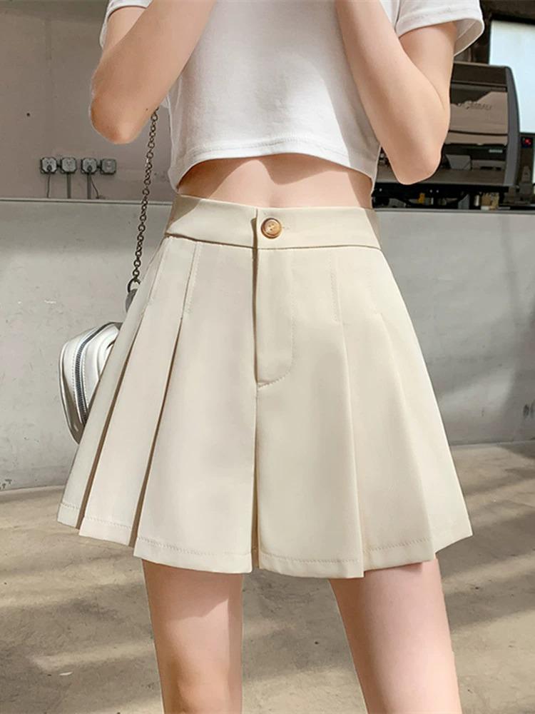 Women's Summer 2024 High Waist Pleated Wide Leg Shorts - Slimming A-line Casual Suit Shorts.