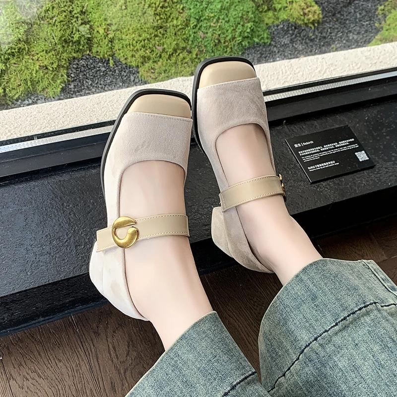 Female Green Velvet New Square Toe College Style Casual Pumps Fashion Shallow Buckle Shoes High Heel Shoes