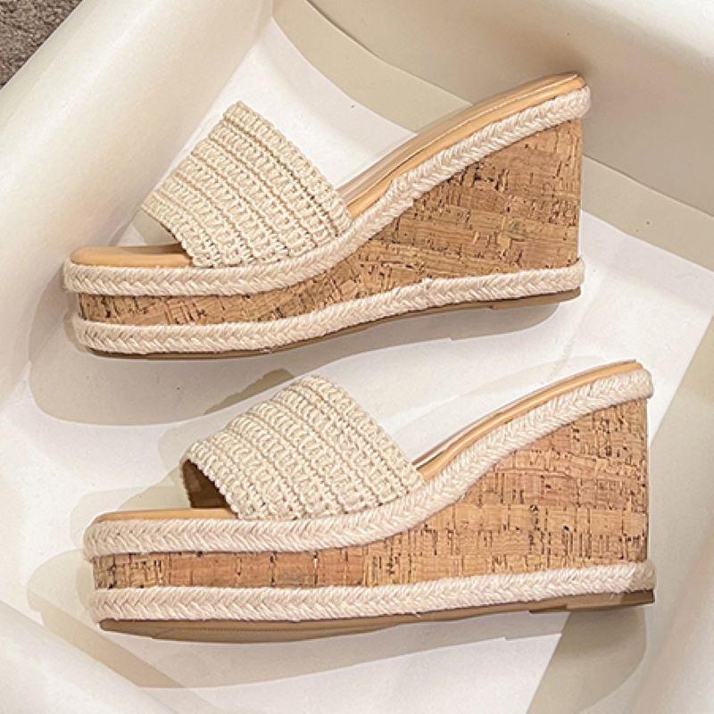 Eilyken New Design Weave Square Toe Platform Wedge Slippers Woman Slide Shoes Fashion High Heels Summer Zapatos De Mujer