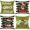 New Funny Designs and Popular Christmas Green Haired Weird Grinch Linen Pillowcase Living Room Bedroom Backrest Cover
