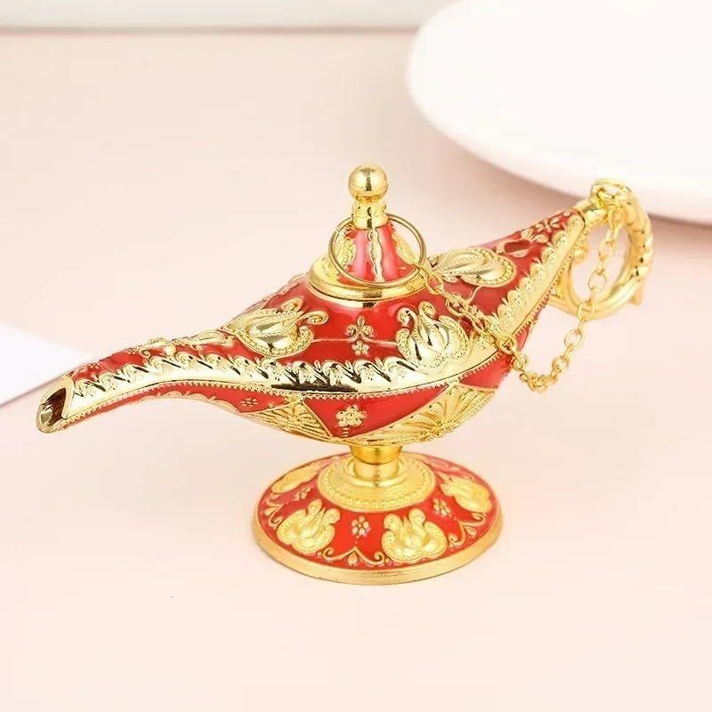 Ge Aladdin Chirag Lamp-Luxurious Metal Jewelry Box,Decorative Showpiece, Home & Office-(Gold-red)