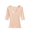 Summer New Spice Girl Pure Desire Wind Casual V-neck Top Female Spice Girl Slim and Thin Bottoming Shirt Medium Sleeve T-shirt