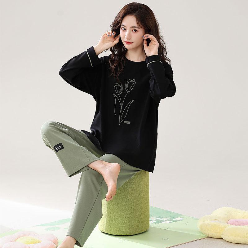 Pure Cotton Pajamas Women'S Cotton Long-Sleeved Trousers Women'S Casual Loungewear Set