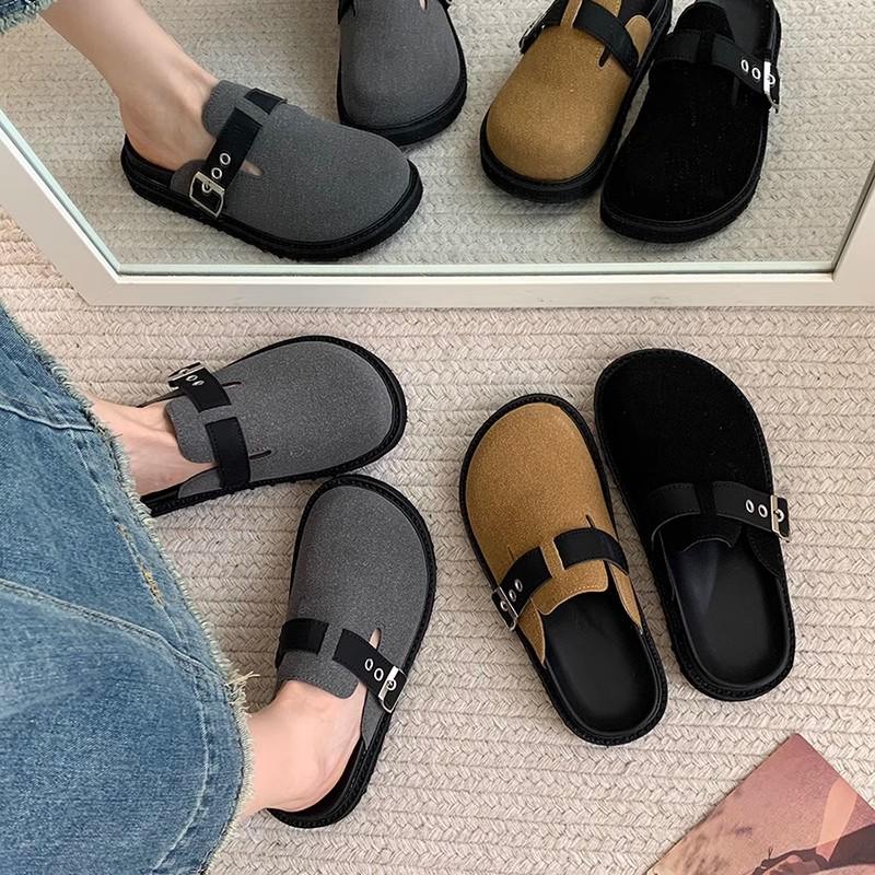 Retro Bag Head Half Slippers Autumn 2025 New Outer Wear Platform One Pedal Lazy Shoes Boken Birken Slippers