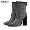 Fashion Eilyken Fashion Sexy Banquet Women's Boots Thick With Shiny Rhinestones Nightclub Square High Heel Zapatos Mujer