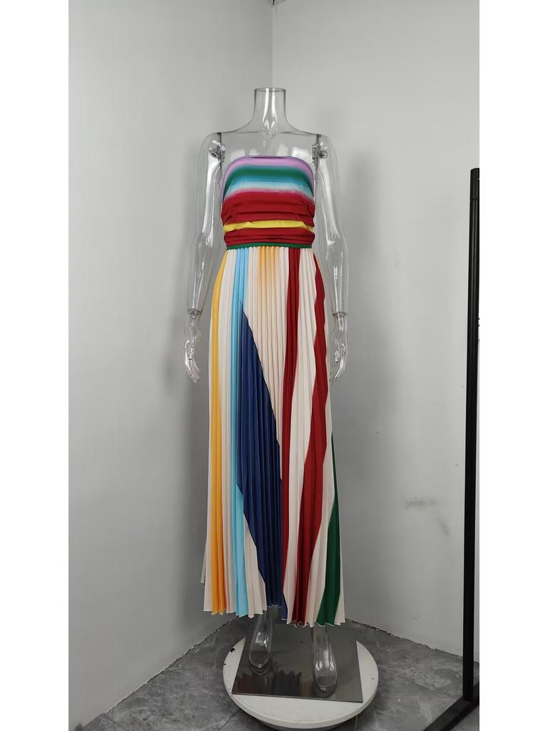 2026 Spring New European & American Women's Sleeveless High Waist Bandeau Maxi Dress with Print