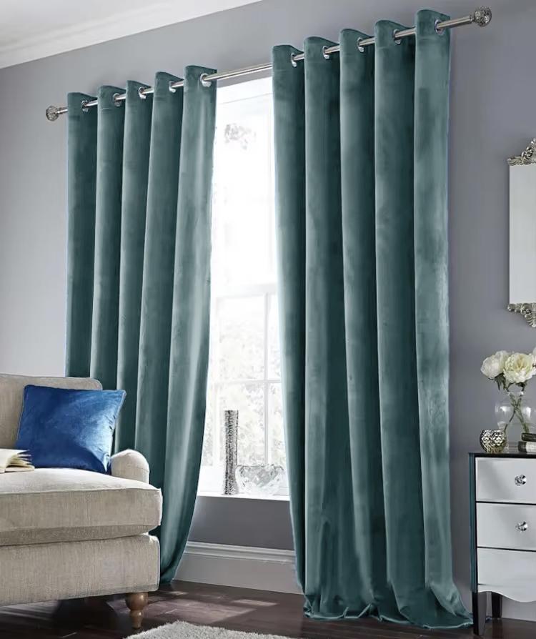 90% Thick Velvet Blackout Curtain With Grommets Cool Blue 140X250