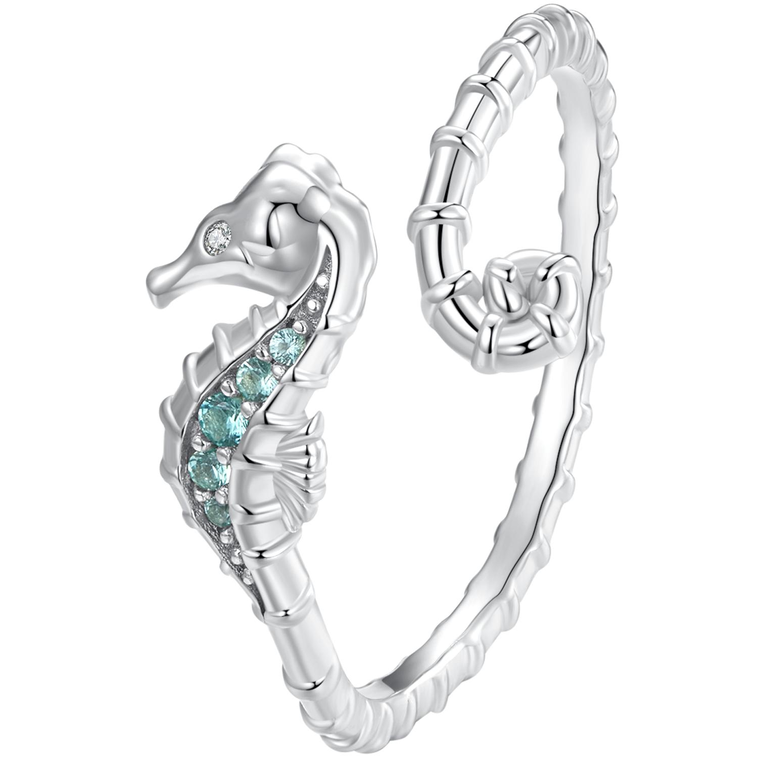 

BAMOER из стерлингового серебра 925 пробы, открытые кольца в виде морского конька, регулируемые кольца на палец с животными для женщин, многослойные кольца, ювелирные изделия BSR559-E