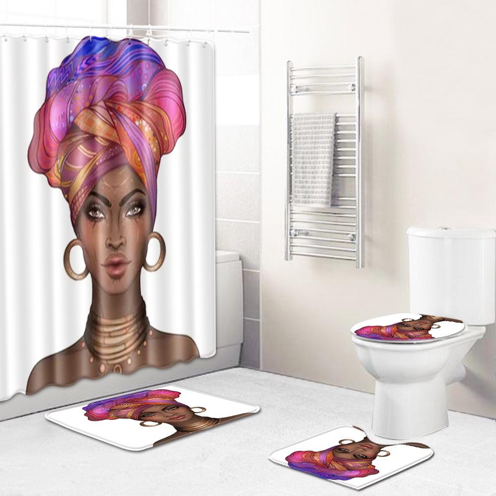 African American Women'S Bathroom Non-Slip Floor Mat, Shower Curtain Combination Carpet, European And American Wind Explosion Female Fixed Zhi