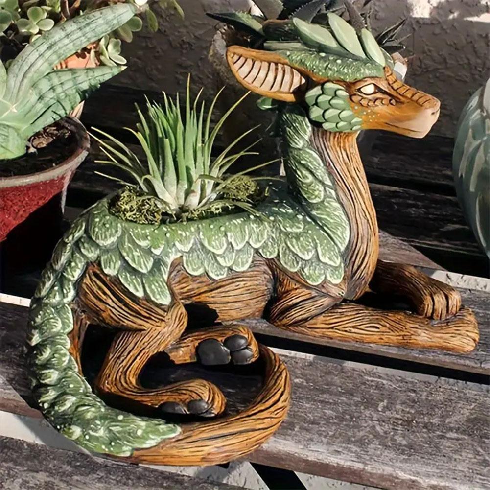 Dragon Tree Planter Resin Garden Statue Unique Succulent Pot Decorative Plant Pot Gift for Nature Lovers
