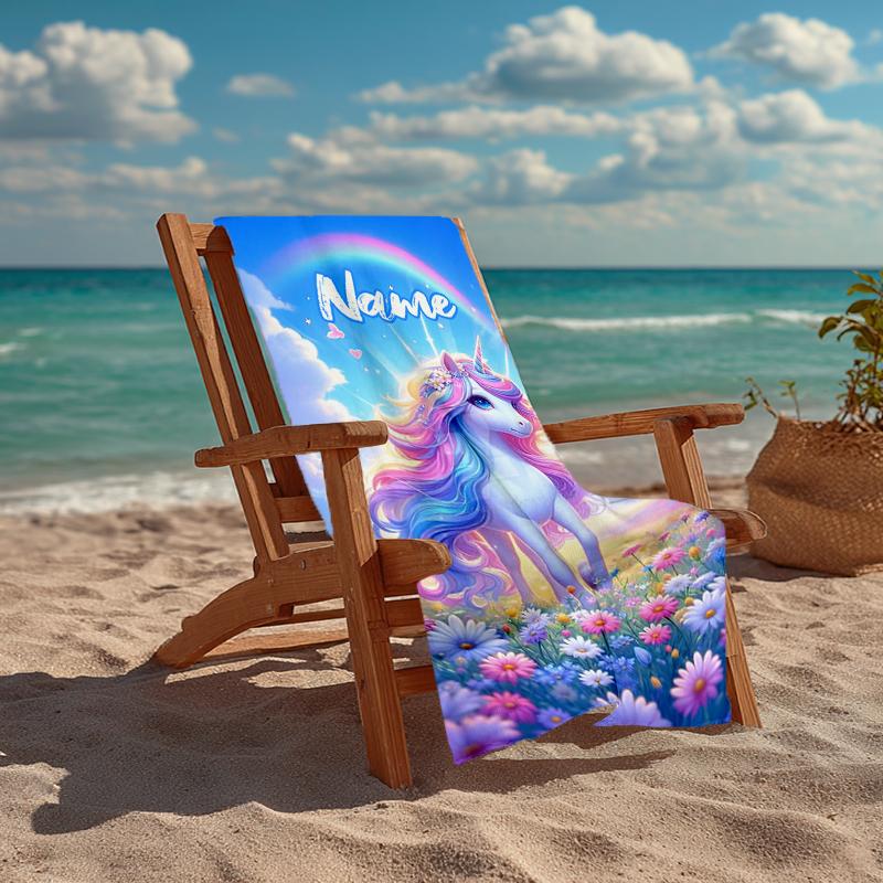 Custom Name Ultra-Soft Beach Towel with Unicorn Theme,Ideal for Pool - Camping, Diving - Perfect Travel Essential, Vibrant Beach Towel.