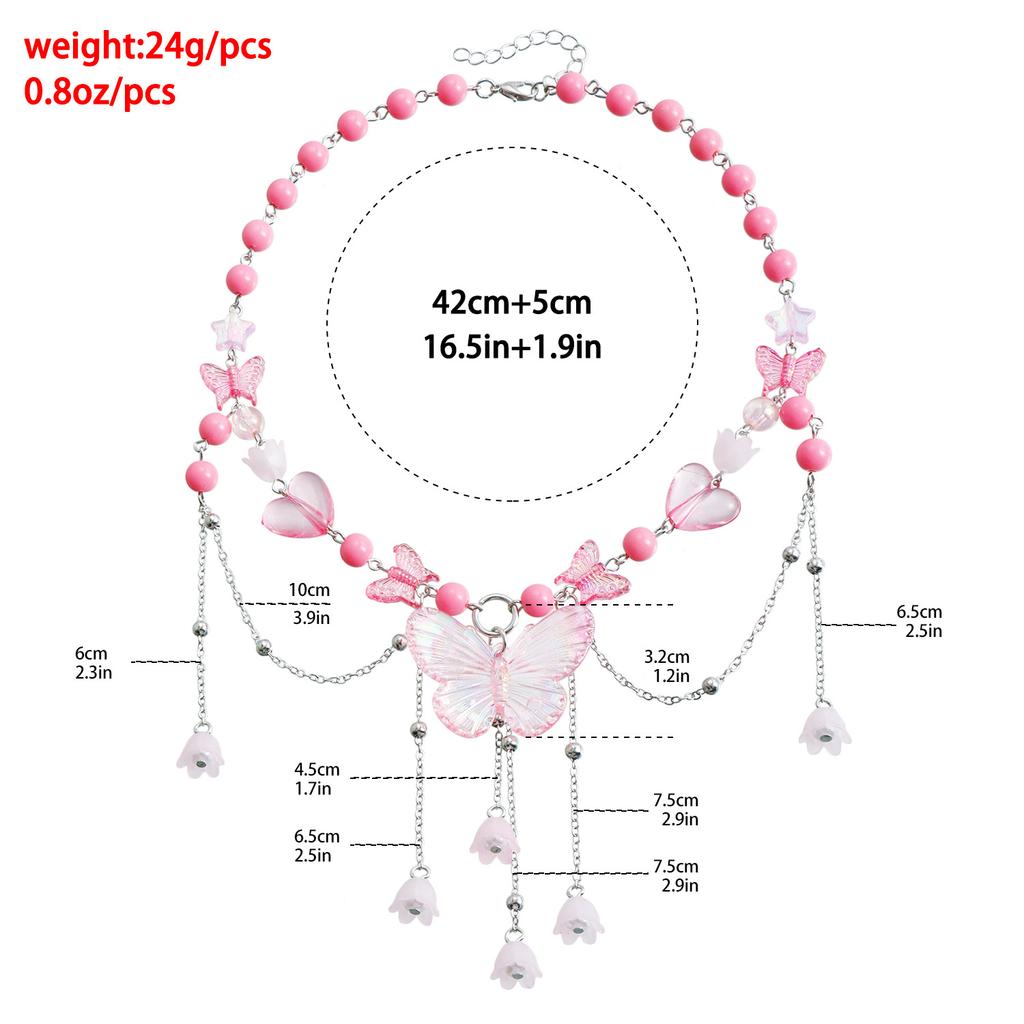 Accessories, Spice Girl Beaded Y2K Necklace Love Imitation Pearl Butterfly Choker Tassel Necklace