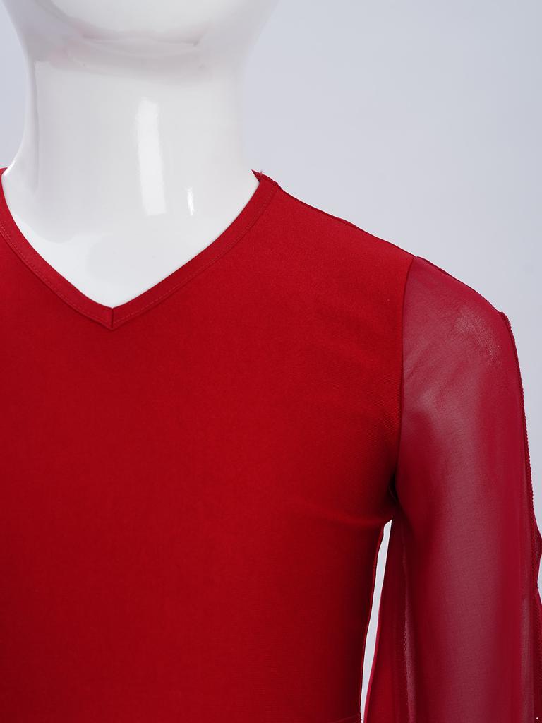 Girls Classical Dance Crop Top: V Neck Split Flared Sleeves Elegant Top for Practice Performance