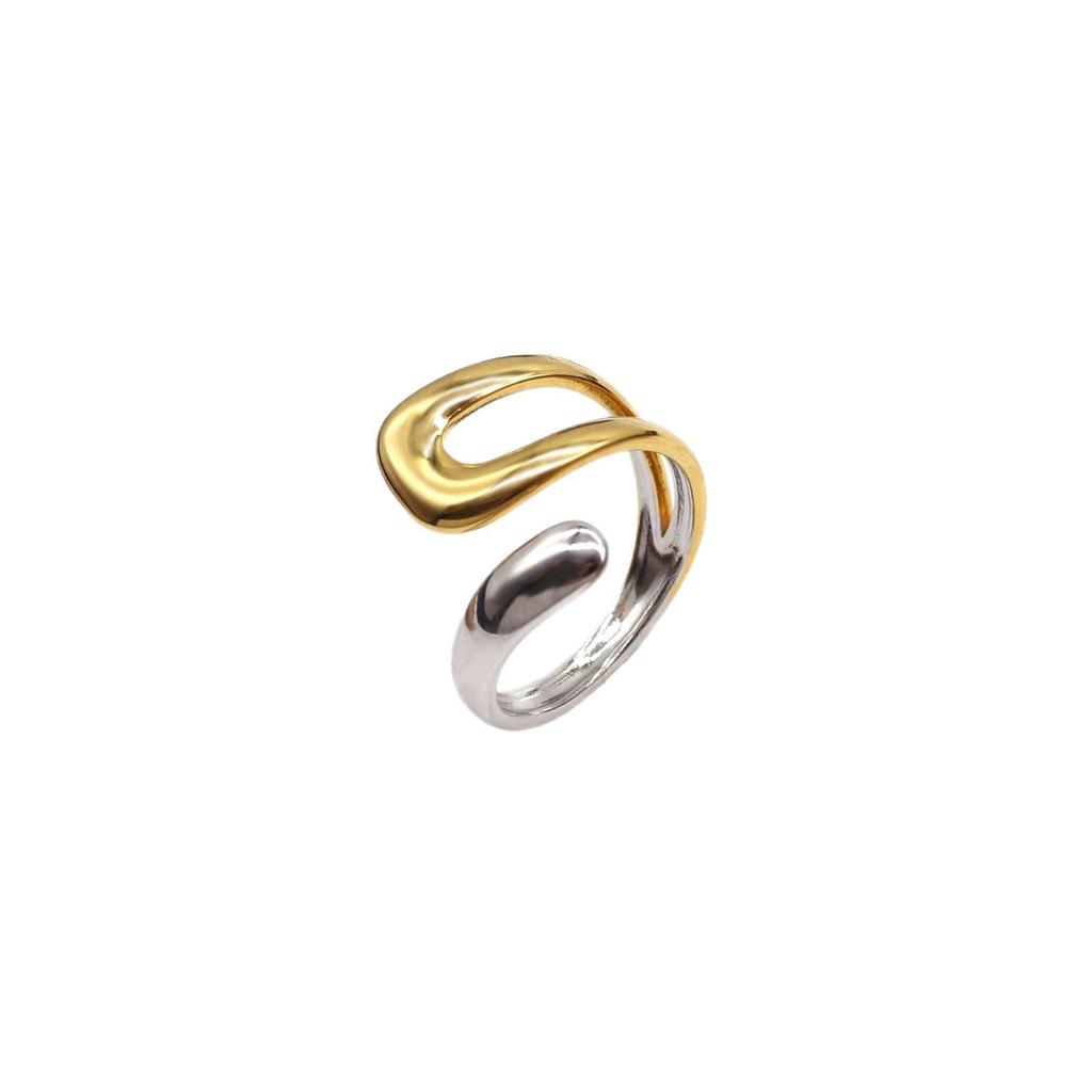 Versatile Geometric Gold & Silver Colorblock Ring: Elegant, Luxurious, and Stylish for Women