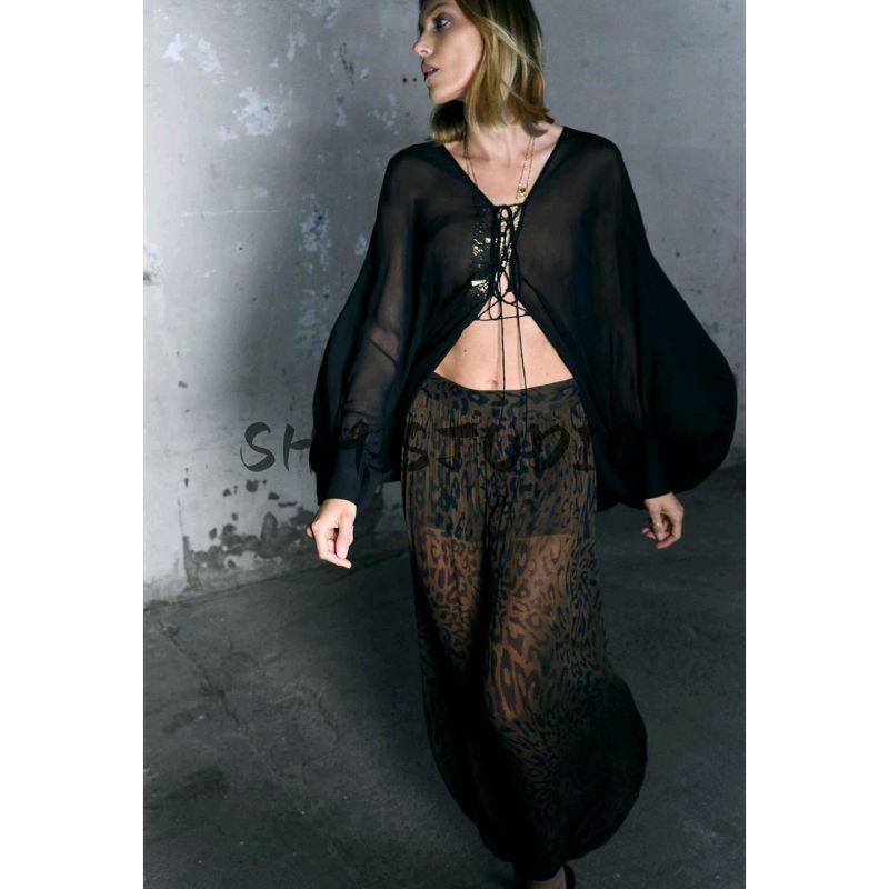 Autumn New Women's Clothing Pleated Streamers Short Lining Mid Waist Animal Pattern Print Lantern Pants 8566065