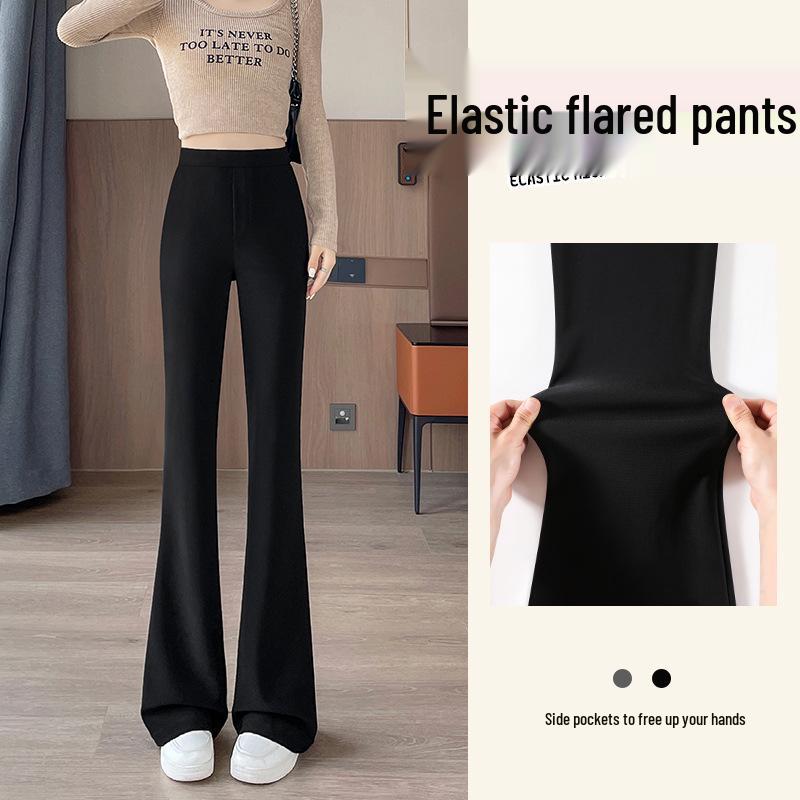 

Women s Black Micro Flare Pants, Winter 2026 Style, Plus Velvet, High Waist Slimming, Elastic, Small Fit S
