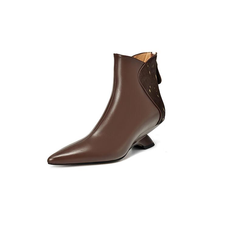 Fashion NEW Autumn Women Boots Pointed Toe Kitten Heel Shoes Genuine Leather Shoes for Women Splicing Ankle Boots Elegent Zipper Boots