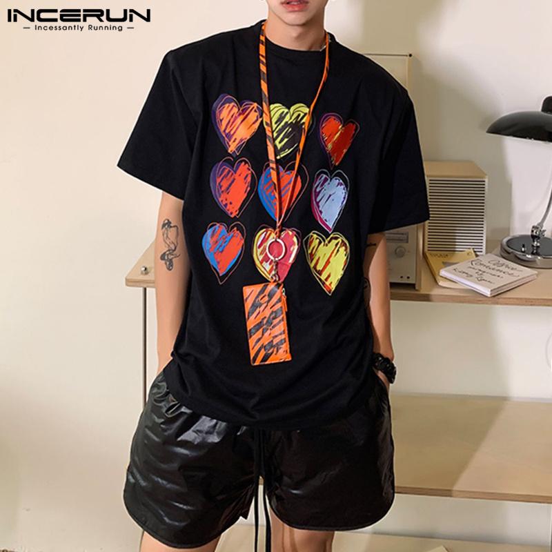 

INCERUN Черные мужские футболки с короткими рукавами и принтом, топы