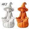 Unfinished Craft Ornaments 3D Printed Meditating Witch Figurine on Pumpkin Base, Minimalist Indoor Autumn Window Displays Halloween Desktop