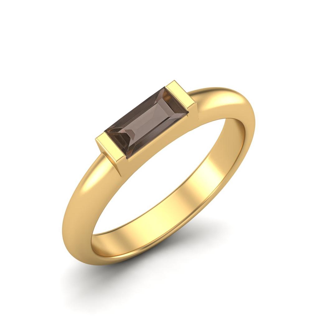 0.50 Ctw Baguette Smoky Quartz 925 Sterling Silver Gold Vermeil Solitaire Stackable Women Wedding Ring