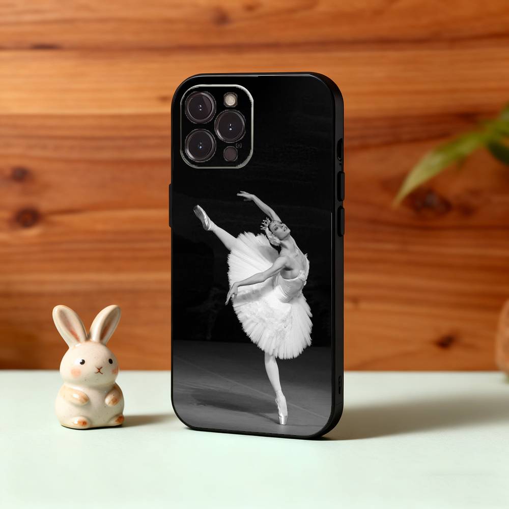Monochrome Swan-Ballet Girl Phone Case For iPhone17,16,15,14,13,12Plus,Pro Max,XS,5G Soft Silicone Black Cover