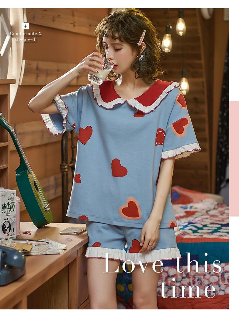 Women's Pure Cotton Short-Sleeve Pajama Set - Home Style, Clearance Event, Lightweight Design