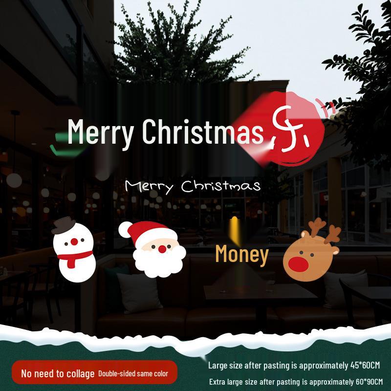 Christmas Santa Claus Window Cling Sticker - Mall Decor Scene, Static Glass Sticker for Door and Window