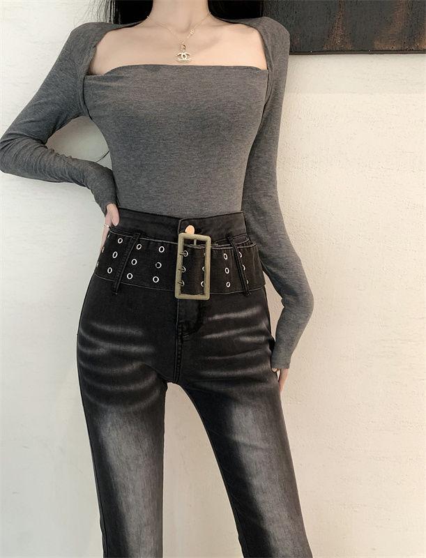 Mature Retro Flared Jeans - Women's Slim Fit, Elastic Waistband, Wide Leg, Versatile Long Pants for Spring/Autumn.