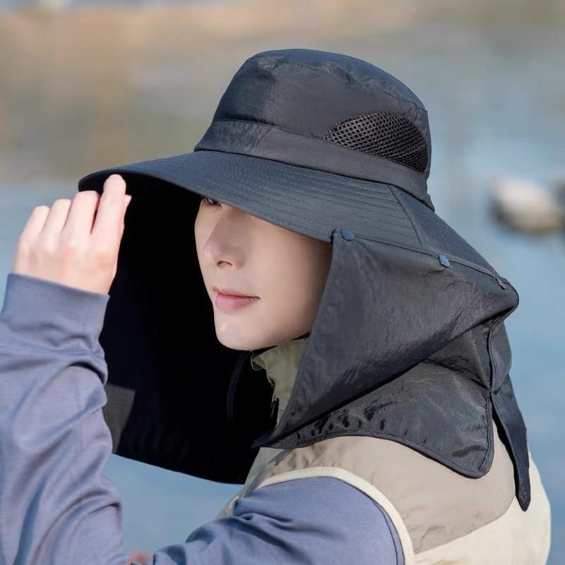 Unisex Wide Brim Sun Hat Fishing Hiking Camping Outdoor UV Protection Neck Cover Adjustable Foldable M 56-58 cm чёрный