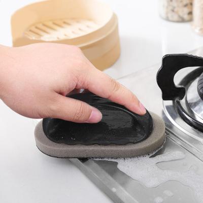 Kitchen Cleaning Brush Household Magic Wipe Emery Scouring Cloth Dishwashing Sponge Wipe with Handle Emery Sponge Wipe
