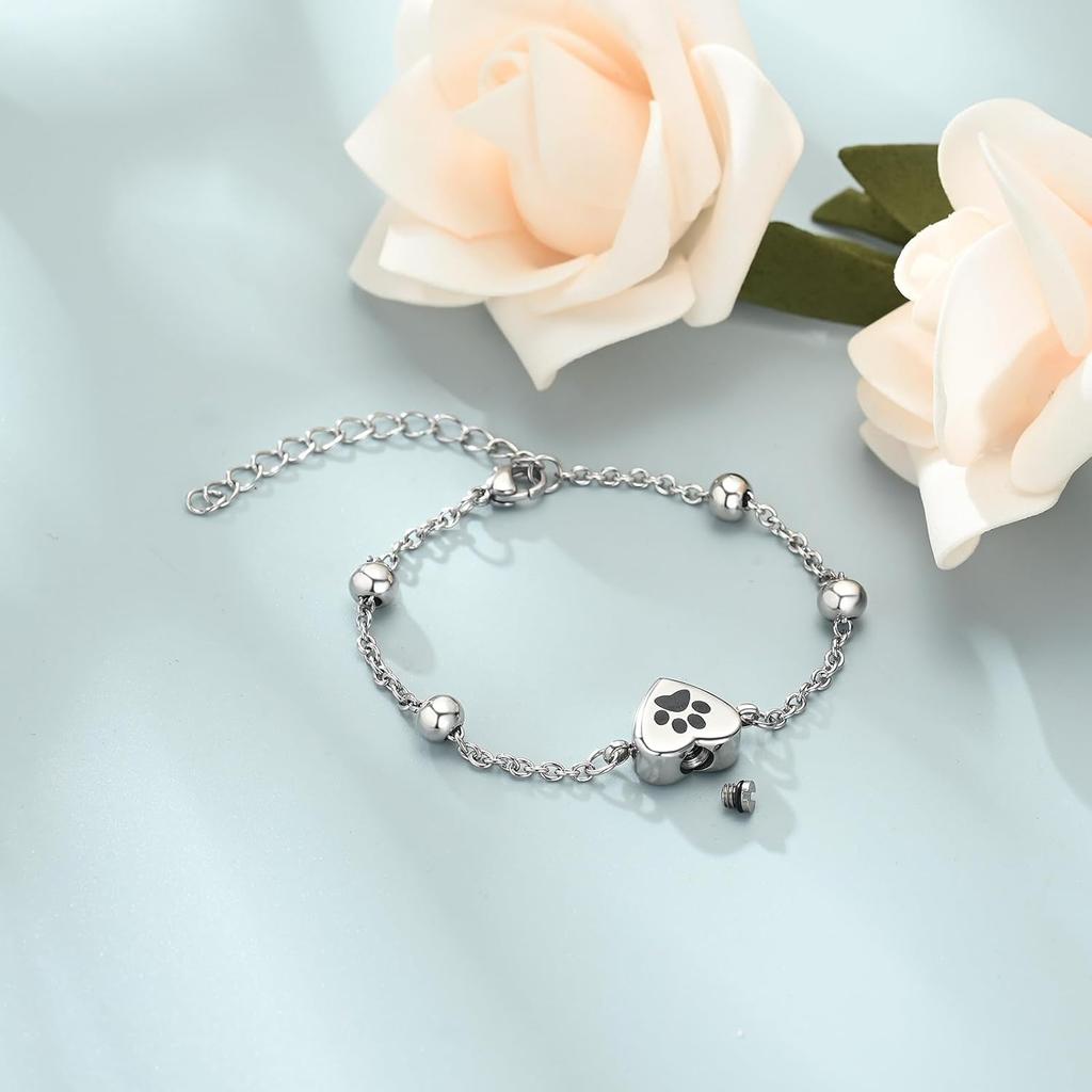 Shajwo Urn Bracelet for Ashes for Women Men Dog Cat Paw Print Pet Cremation Jewelry Adjustable Memorial Keepsake Link Bracelet